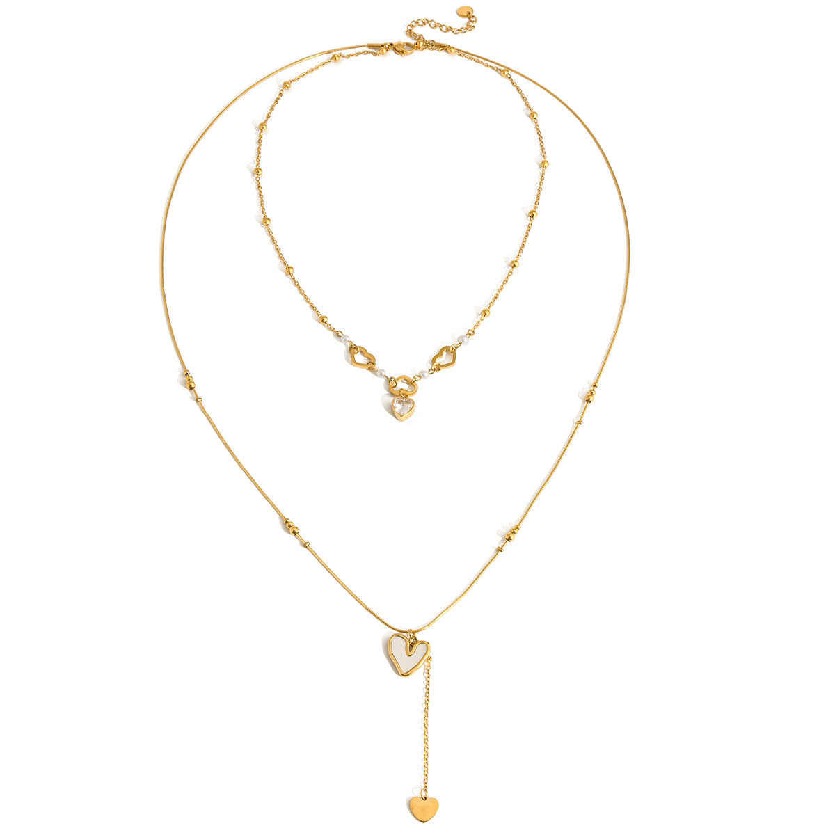 Shell & Zircon Double Layer Necklace editorial styling