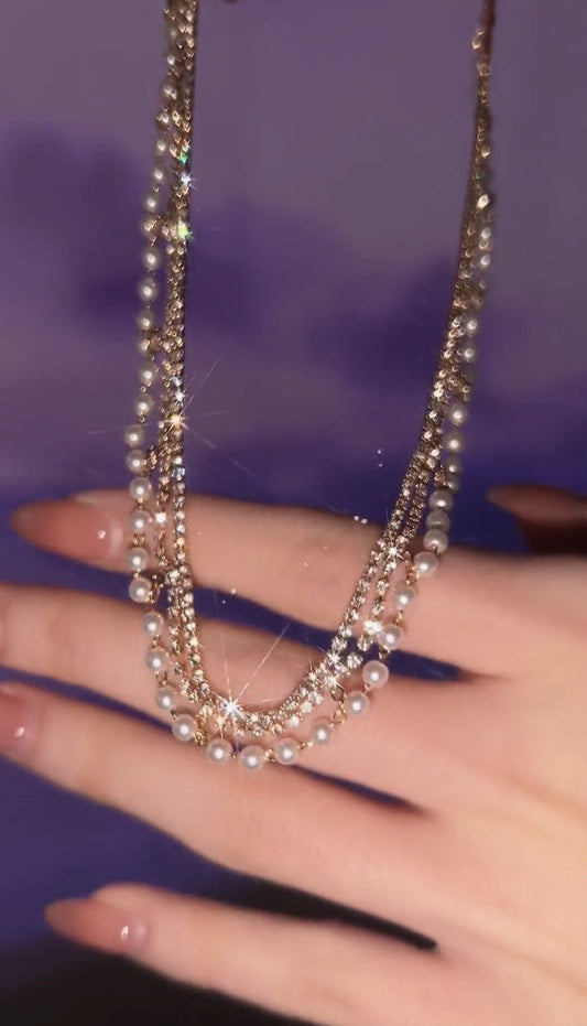 Pearl Collarbone Choker styled at neckline
