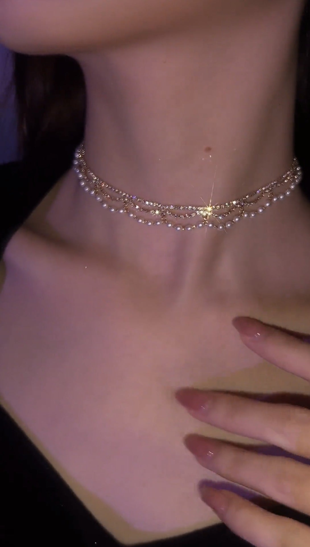 Pearl Collarbone Choker editorial styling