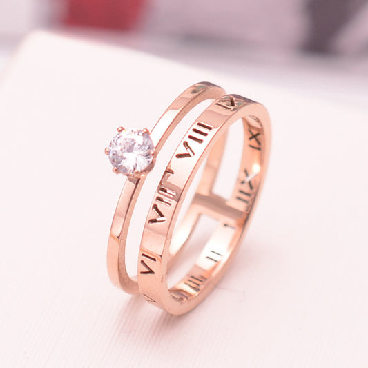Roman™ Solitaire Ring — six-prong CZ solitaire with Roman numeral band by CHIVIQUE