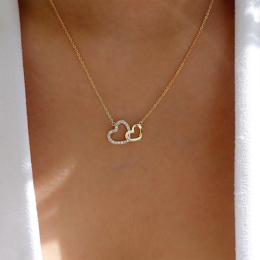 Rosa™ Heart Necklace — double peach-heart gold clavicle chain necklace by CHIVIQUE