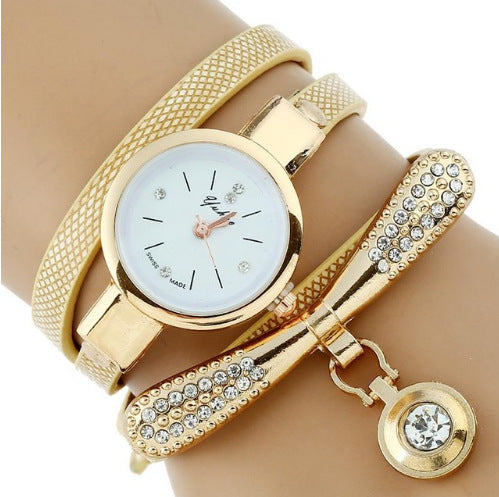 Elise™ Bracelet Watch — rhinestone gold-toned bracelet watch on PU leather by CHIVIQUE