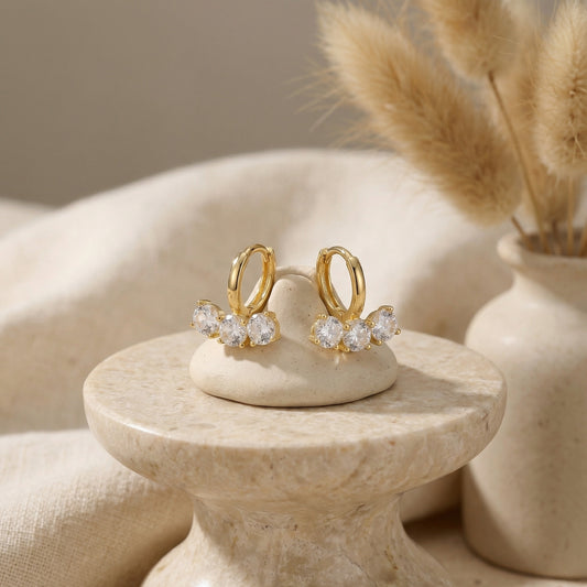 Opal™ Gemstone Earrings — 925 sterling silver triple gemstone huggie hoops by CHIVIQUE
