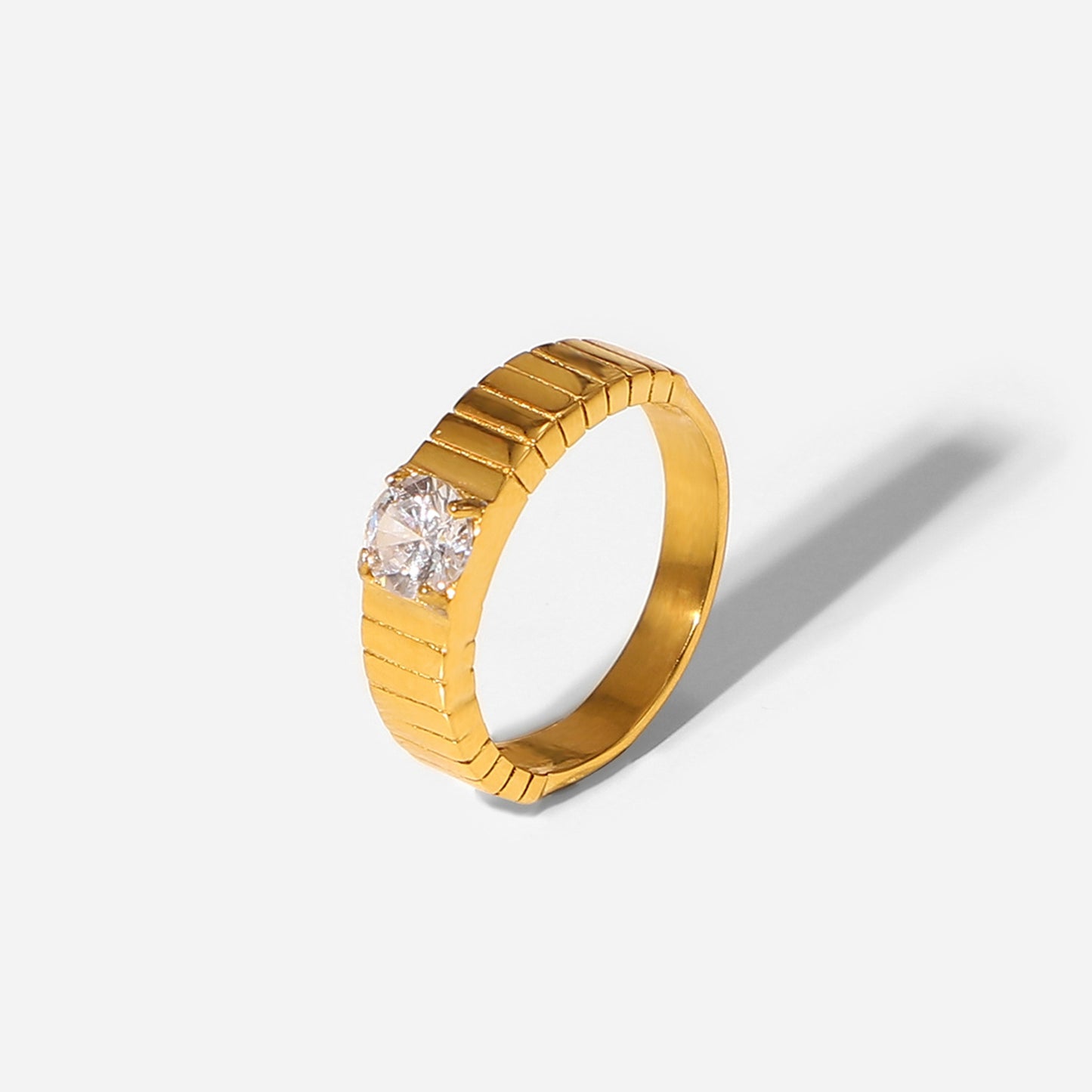 Solene Solitaire Ring on finger styled