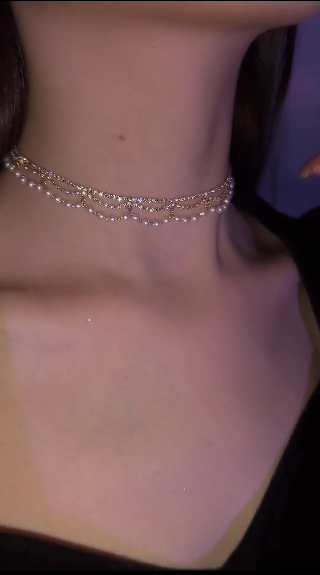 Pearl Collarbone Choker on model neckline
