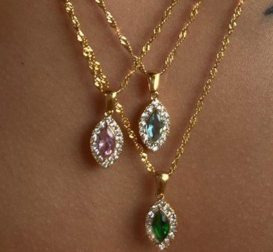 Olivia Zircon Pendant horse-eye stone close-up by CHIVIQUE