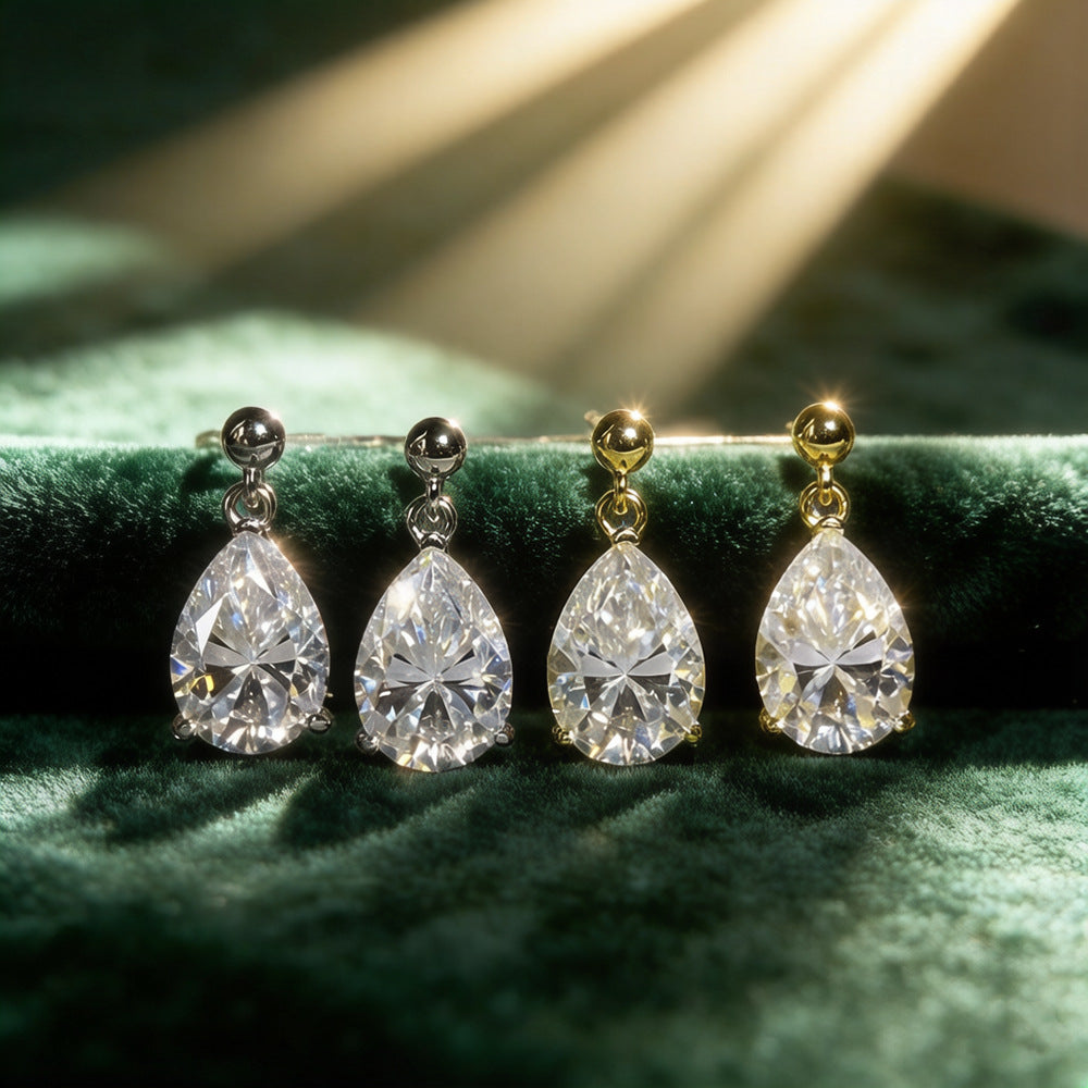 Crystal Teardrop Earrings styled on model