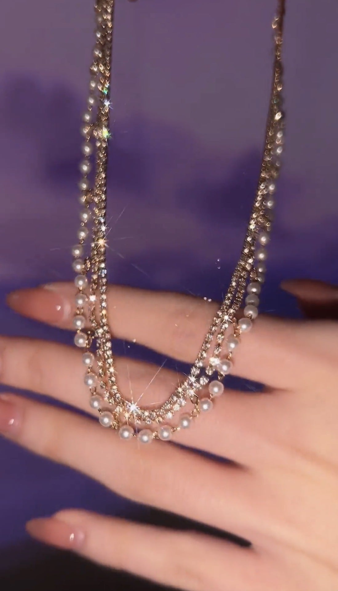 Pearl Collarbone Choker styled at neckline